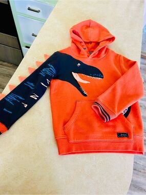 Joules Orange Dino Hoodie Sweatshirt boys size 7